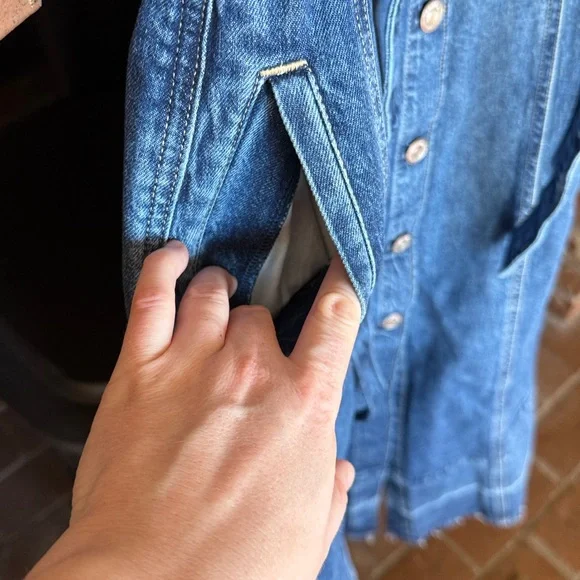 Denim Belted Button-Front Maxi Dress, NWT petite small - Picture 8 of 10